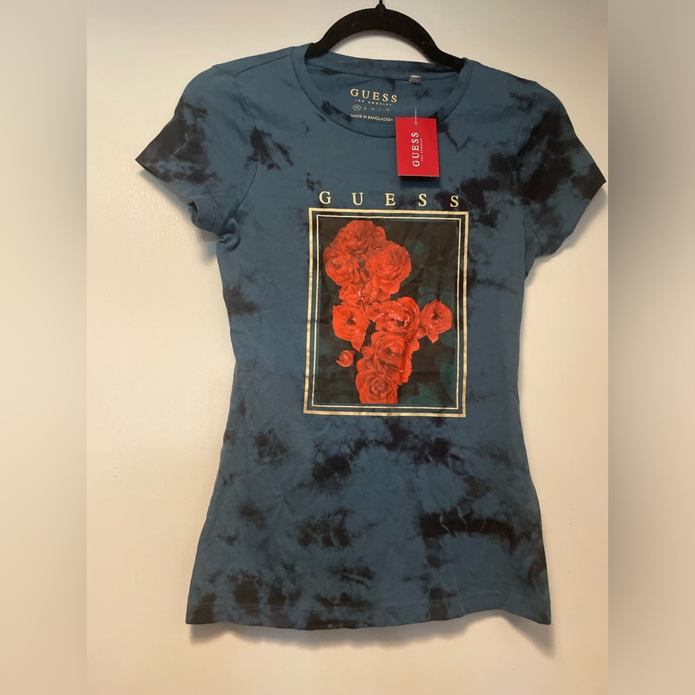 BNWT Guess Mini Shirt Blue with Roses TShirt Size XS